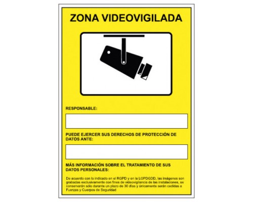 SEÑAL HOMOLOGADA AVISO CAMARAS DE VIGILANCIA 24 HORAS 210x297MM PVC AMARILLO ARCHIVO2000 6172-09 AM (Espera 4 dias)